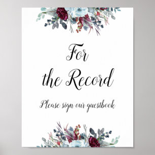 Poster Blue Burgundy Floral Para A Gravação Do Guestboo