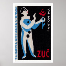 Poster Blue Clown Red Rose - Matchbox Print - Czech Wall