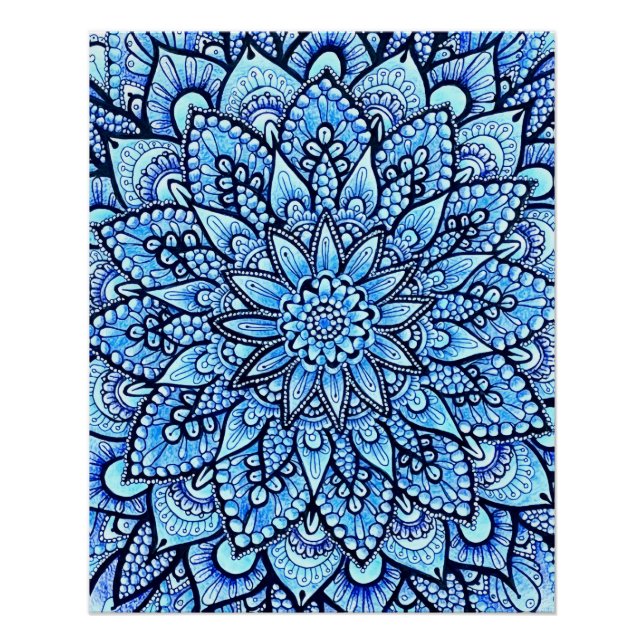 Pôster Blue Color Pencil Mandala Design Glossy Poster (Frente)