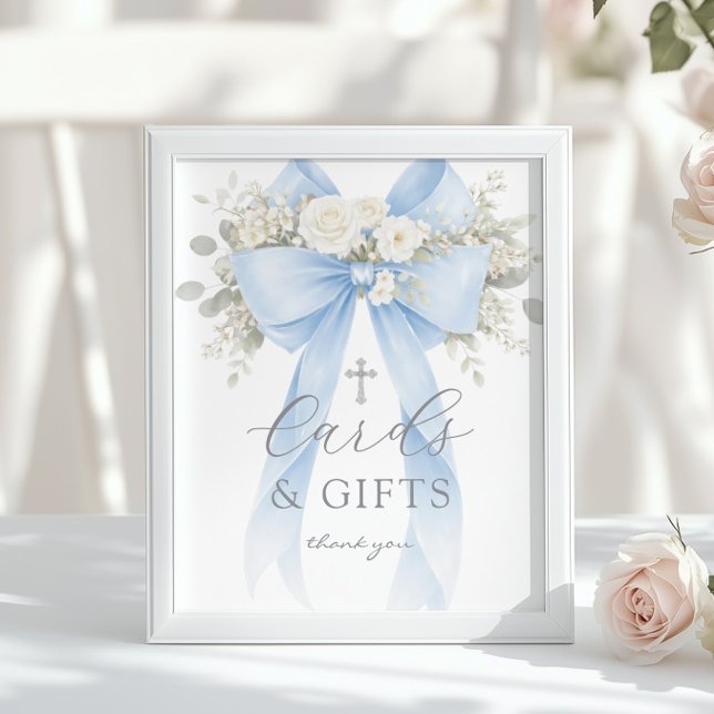 Poster Blue Coquette Bow Cards and gifts Baptism (Criador carregado)