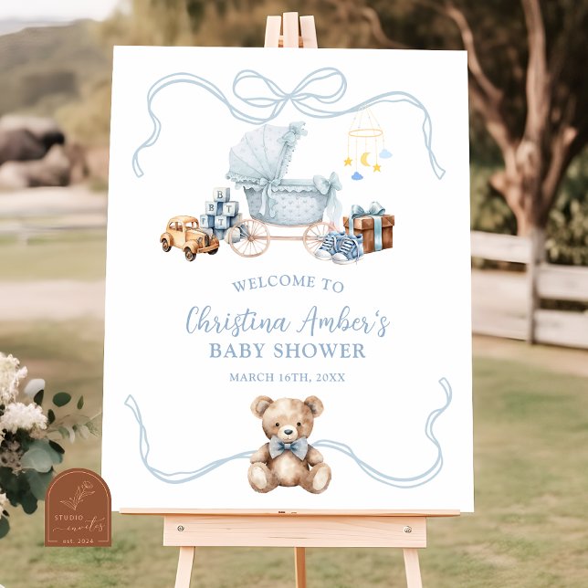 Poster Blue Coquette Carriage Baby Shower Welcome Sign (Criador carregado)