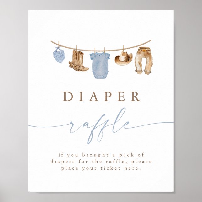 Poster Blue Cowboy Clothesline Diaper Raffle (Frente)