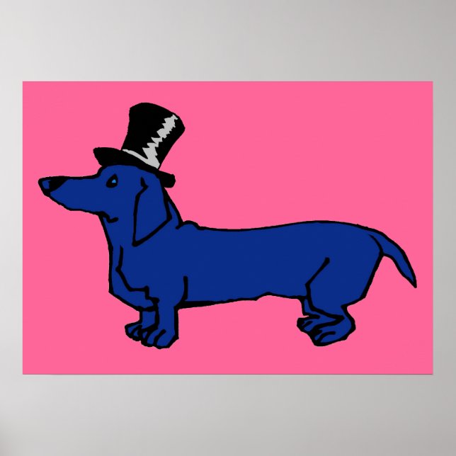 Pôster Blue Dachshund Top Hat (Frente)