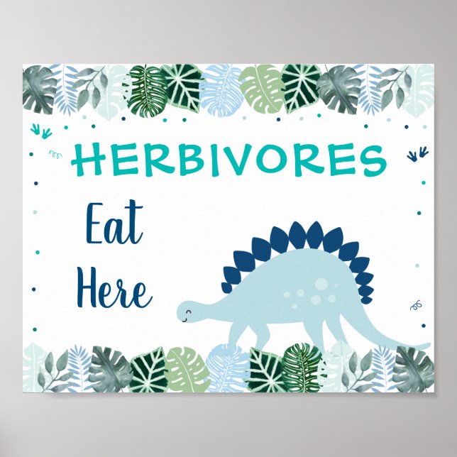 Poster Blue Dinosaur Safari Herbivores Sinal de Comida de (Frente)