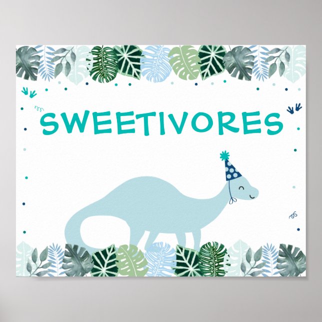 Poster Blue Dinosaur Safari Sweetivores Sinal de Aniversá (Frente)