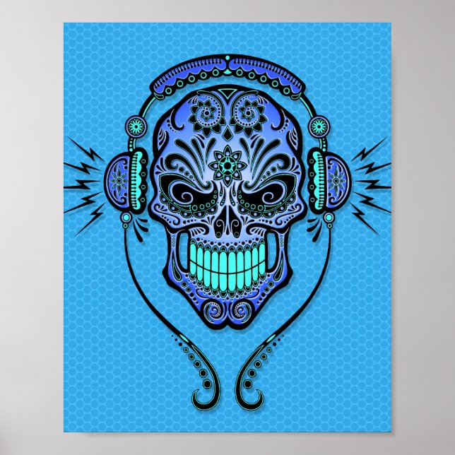 Pôster Blue DJ Sugar Skull (Frente)