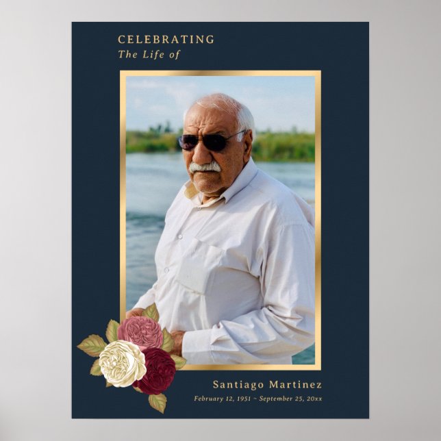 Poster Blue Dourado Celebração do Sinal de Foto Funeral d (Frente)