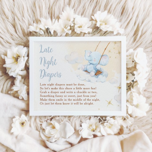 Poster Blue Elephant Late Night Diapers Baby Shower (Criador carregado)