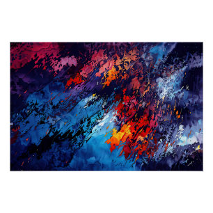 Pôster Blue Ember Blue Red Contemporâneo Abstrato Art