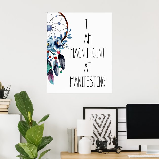 Poster Blue Feather Dreamcatcher Floral (Escritório em casa)