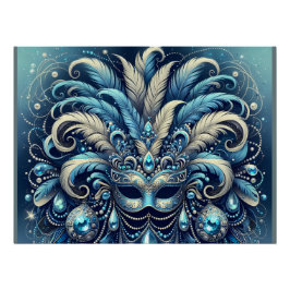 Pôster Blue Feather Masquerade Mask Illustration