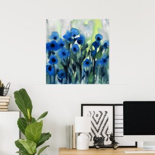 Poster "Blue Field of Flowers" Abstrato Watercolor
