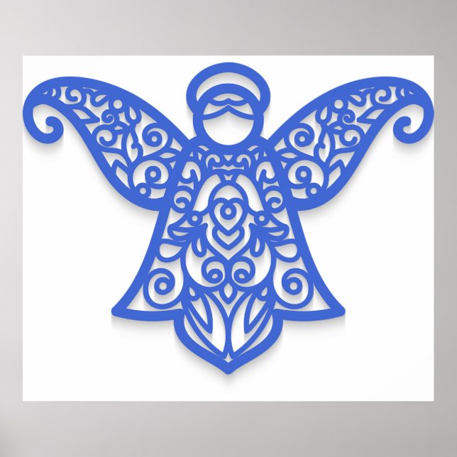 Poster Blue Filigree Angel Silhouette Ornate Lace (Frente)