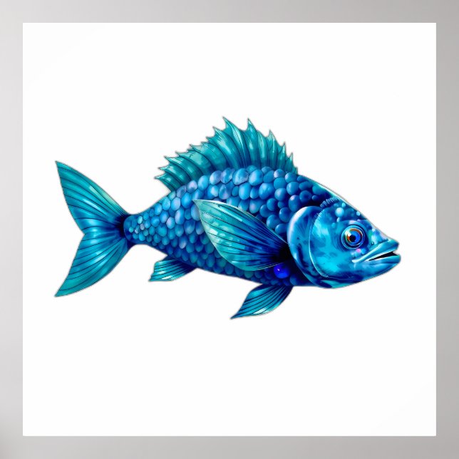 Poster Blue Fish with Spiky Fins and Scales (Frente)