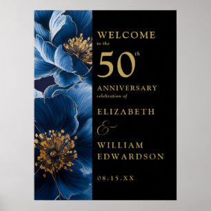 Poster Blue Floral Black - Sinal de 50 anos Dourado