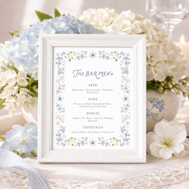 Poster Blue Floral Bridal Shower Bar Menu (Garden Blue Floral Bridal shower Bar menu
)