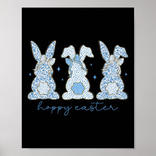 Poster Blue Floral Chinoiserie Felz pascoa Três Coelhos C