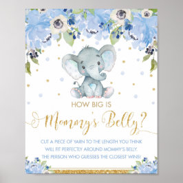 Poster Blue Floral Elephant How Big is Mamãe Belly Game