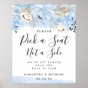 Poster Blue Floral Escolhe Um Assento Não Um Sinal De Cas