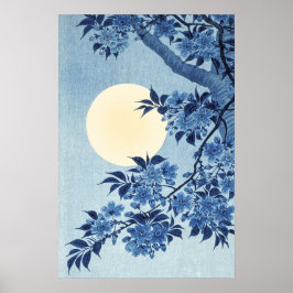 Poster Blue Floral Full Moon Art