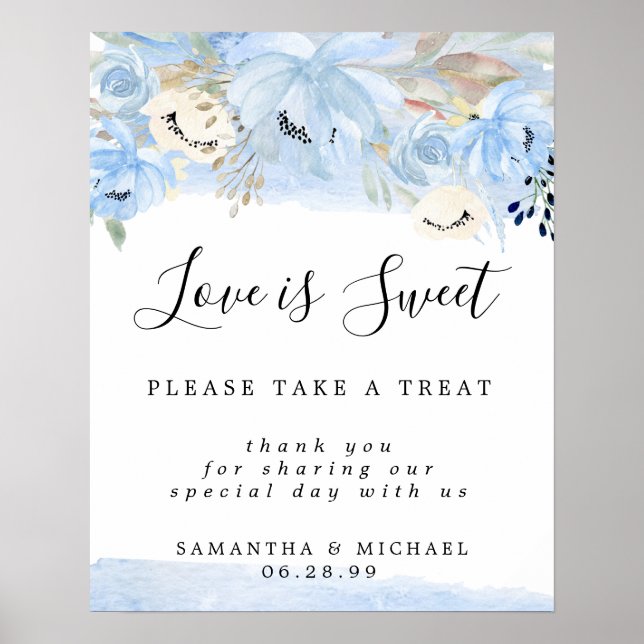 Poster Blue Floral is Sweet Wedt Dessert Bar Sinal (Frente)
