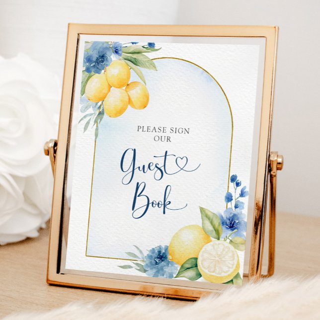 Poster Blue Floral Lemon Main Squeze Guest Book (Criador carregado)