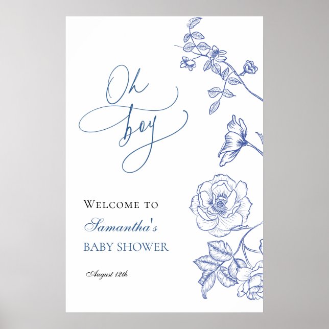 Poster Blue Floral Oh Boy Welcome (Frente)