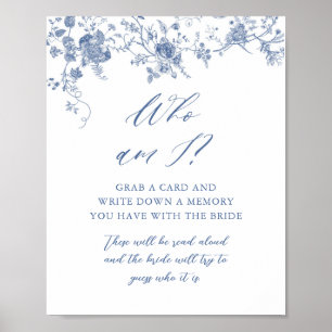 Poster Blue Floral Quem Sou Eu Chá de panela