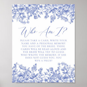 Poster Blue Floral Quem Sou Eu Chá de panela