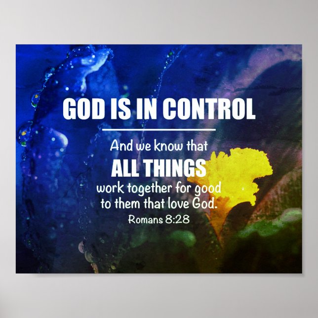 Poster Blue Floral ROMANS 8:28 Christian (Frente)