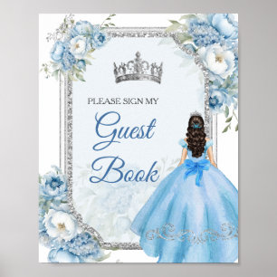 Poster Blue Floral Silver Crown Quinceañera