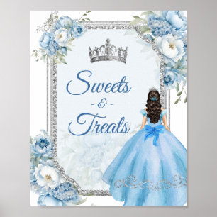 Poster Blue Floral Silver Crown Quinceañera Sweets