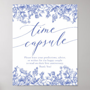 Poster Blue Floral Time Capule Chá de panela Game Sinal