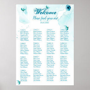 Poster Blue Floral Watercolor Seating