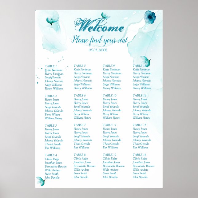 Poster Blue Floral Watercolor Seating (Frente)