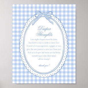 Poster Blue Gingham Coquette Laço Pensamentos de Fralda B