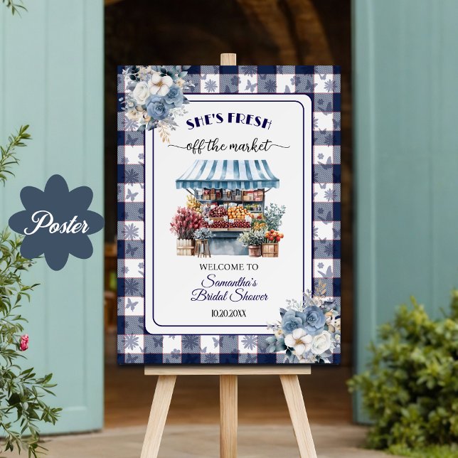 Poster Blue Gingham Off the Market Bridal Shower  (Criador carregado)
