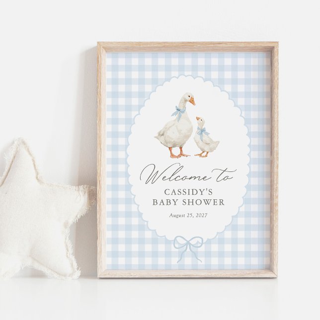 Poster Blue Gingham Silly Goose Baby Shower Welcome Sign (Criador carregado)