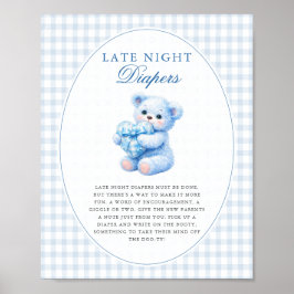 Poster Blue Gingham Teddy Bear Neutral Baby Shower