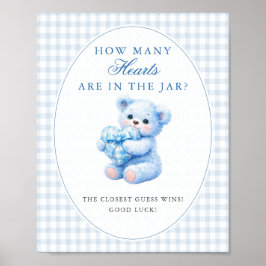 Poster Blue Gingham Teddy Bear Neutral Baby Shower