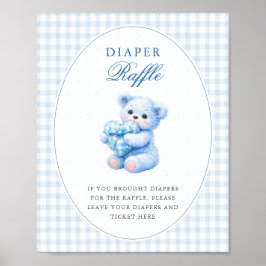 Poster Blue Gingham Teddy Bear Neutral Baby Shower