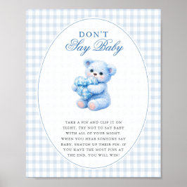 Poster Blue Gingham Teddy Bear Neutral Baby Shower