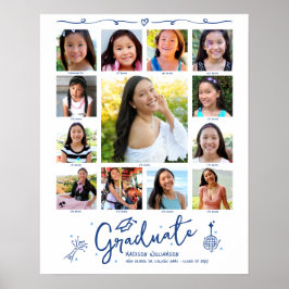 Poster Blue Graduation K–12 Photo Collage Doodles White