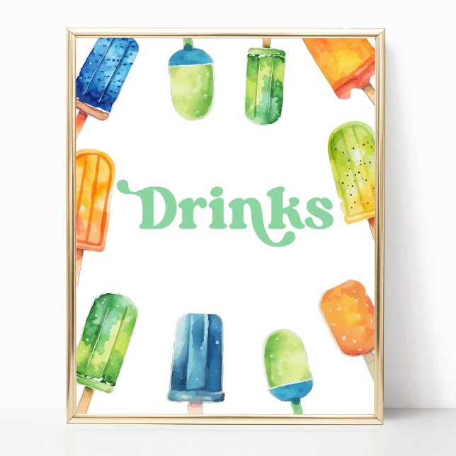Poster Blue Green Orange Popsicle Party Bebe Sinal de Mes (Criador carregado)