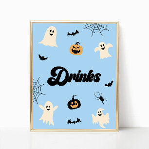 Poster Blue Halloween Sinal de Festa de Bebidas Loucas