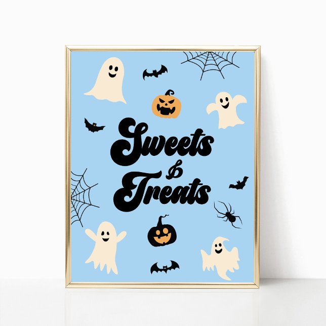 Poster Blue Halloween Spooky Sweets and Treats Sinal (Criador carregado)