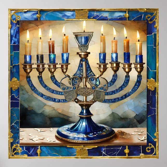 Poster Blue Hanukkah Menorah (Frente)
