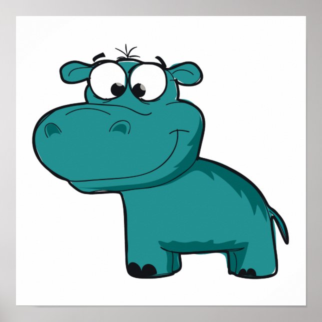 Pôster Blue Happy Hippo (Frente)