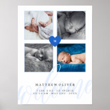 Blue Heart Monogram Baby Photo Collage