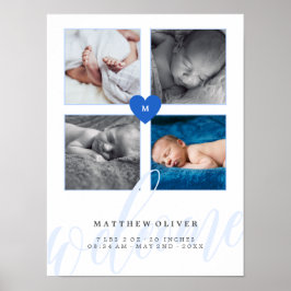 Poster Blue Heart Monogram Baby Photo Collage